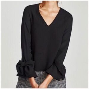 Zara Elegant Black Women's Top with bow sleeve detail